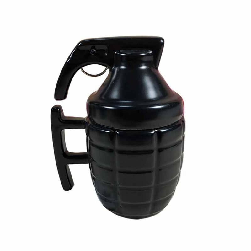 Hyzone Grenade Mug, Ceramic Coffee Cup with Lid, Milk, Juice (Black) - Image 1